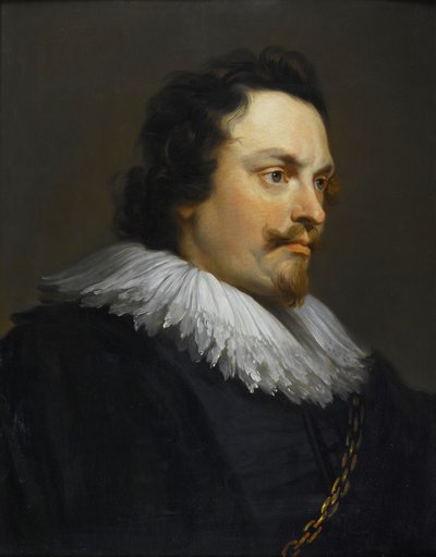 Portrait of a Gentleman, bust-length, in black robes and white collar by Pieter Thijs